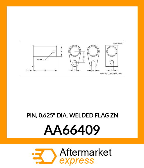 PIN, 0.625" DIA, WELDED FLAG ZN AA66409