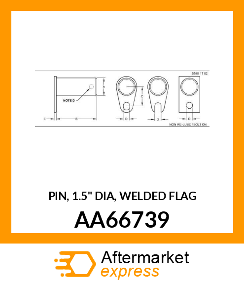 PIN, 1.5" DIA, WELDED FLAG AA66739