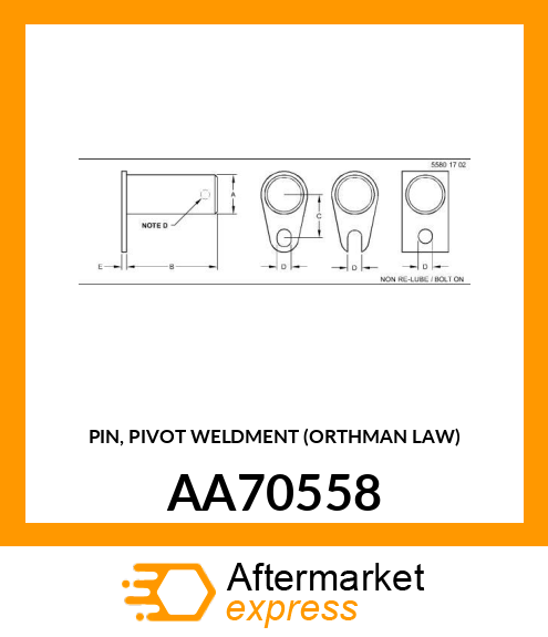 PIN, PIVOT WELDMENT (ORTHMAN LAW) AA70558