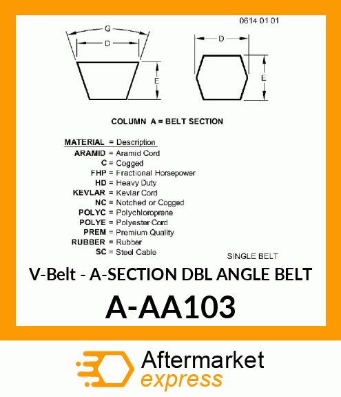 V-Belt - A-SECTION DBL ANGLE BELT A-AA103