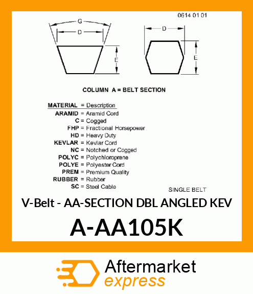 V-Belt - AA-SECTION DBL ANGLED KEV A-AA105K