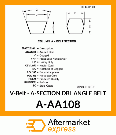 V-Belt - A-SECTION DBL ANGLE BELT A-AA108