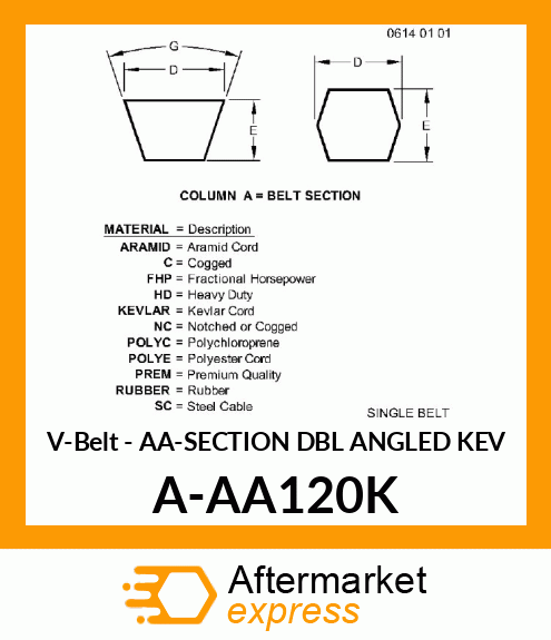 V-Belt - AA-SECTION DBL ANGLED KEV A-AA120K