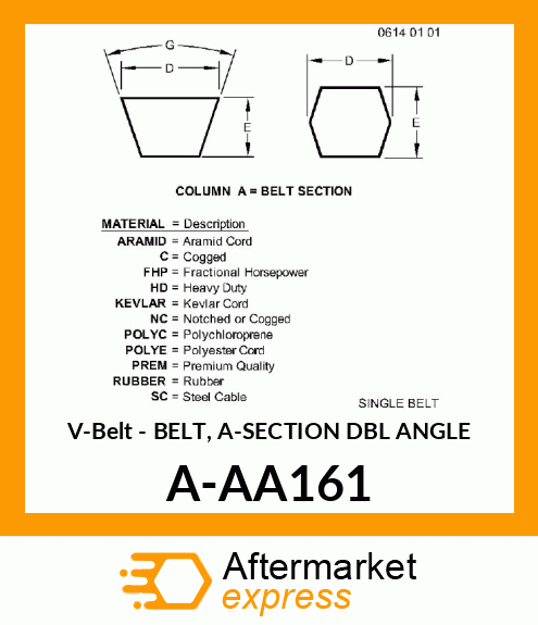 V-Belt - BELT, A-SECTION DBL ANGLE A-AA161