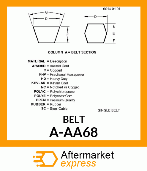 V-Belt - A-SECTION DBL ANGLE BELT A-AA68