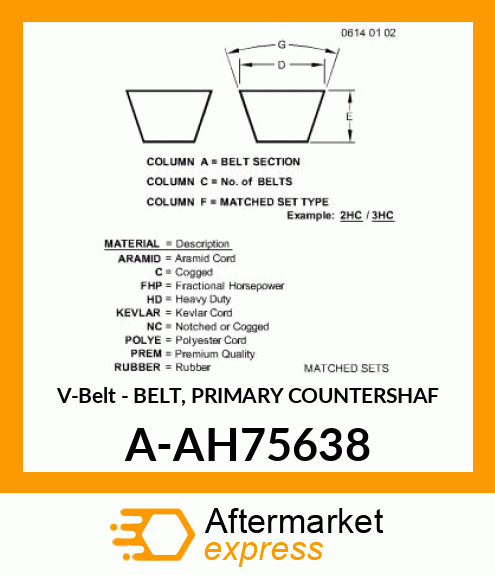 V-Belt - BELT, PRIMARY COUNTERSHAF A-AH75638