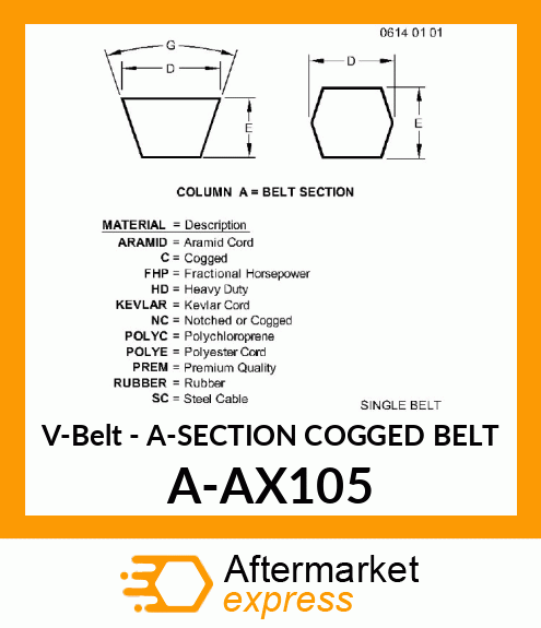 V-Belt - A-SECTION COGGED BELT A-AX105