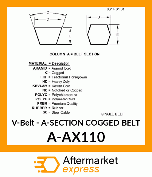 V-Belt - A-SECTION COGGED BELT A-AX110