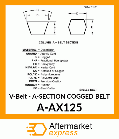 V-Belt - A-SECTION COGGED BELT A-AX125