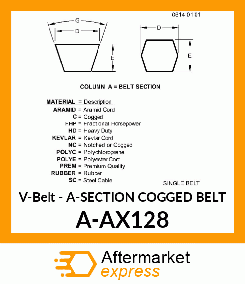 V-Belt - A-SECTION COGGED BELT A-AX128