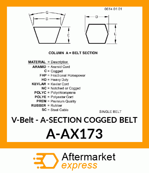 V-Belt - A-SECTION COGGED BELT A-AX173