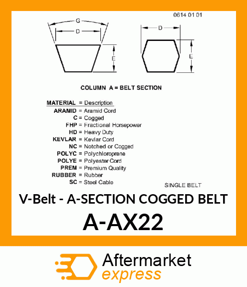 V-Belt - A-SECTION COGGED BELT A-AX22