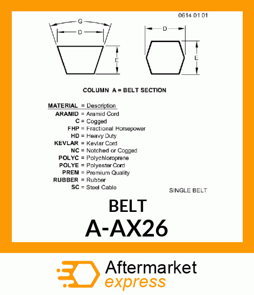 V-Belt - A-SECTION COGGED BELT A-AX26