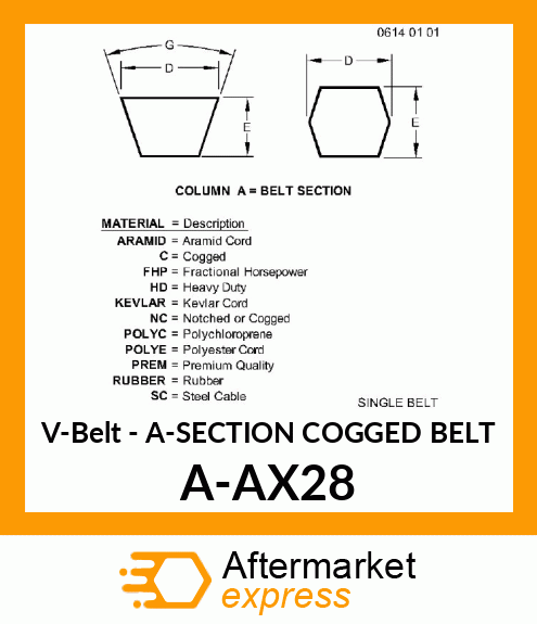 V-Belt - A-SECTION COGGED BELT A-AX28