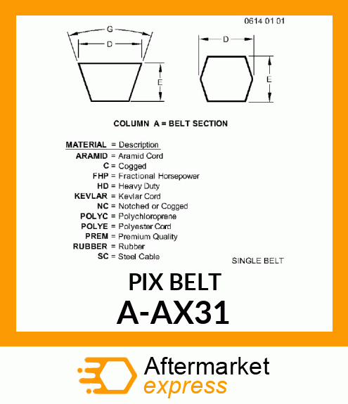 V-Belt - A-SECTION COGGED BELT A-AX31