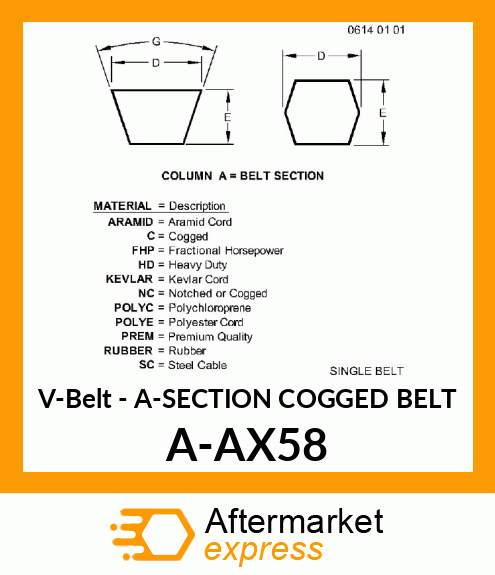 V-Belt - A-SECTION COGGED BELT A-AX58