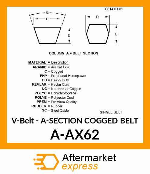 V-Belt - A-SECTION COGGED BELT A-AX62