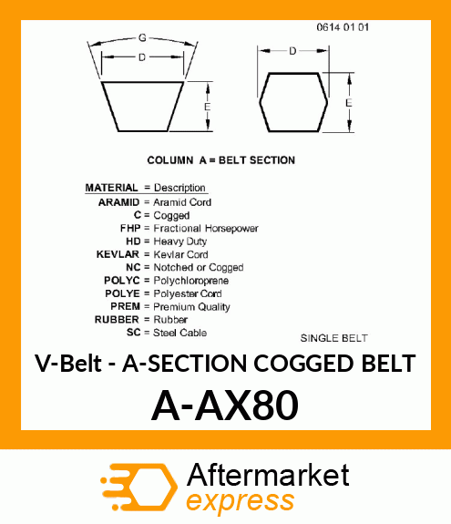 V-Belt - A-SECTION COGGED BELT A-AX80