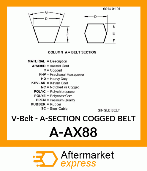 V-Belt - A-SECTION COGGED BELT A-AX88