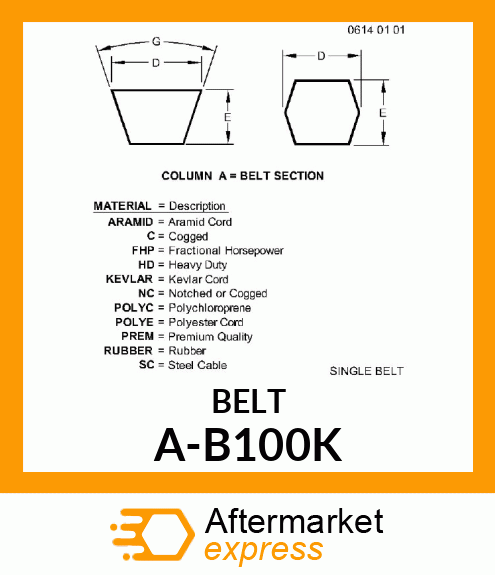 V-Belt - B-SECTION KEVLAR (BLUE) A-B100K