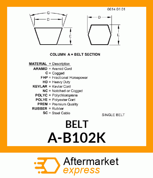 V-Belt - B-SECTION KEVLAR (BLUE) A-B102K