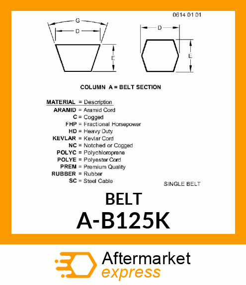 V-Belt - B-SECTION KEVLAR (BLUE) A-B125K