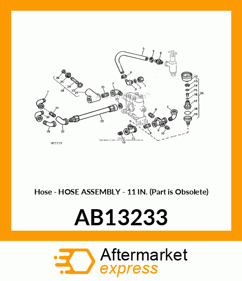 Hose - HOSE ASSEMBLY - 11 IN. (Part is Obsolete) AB13233