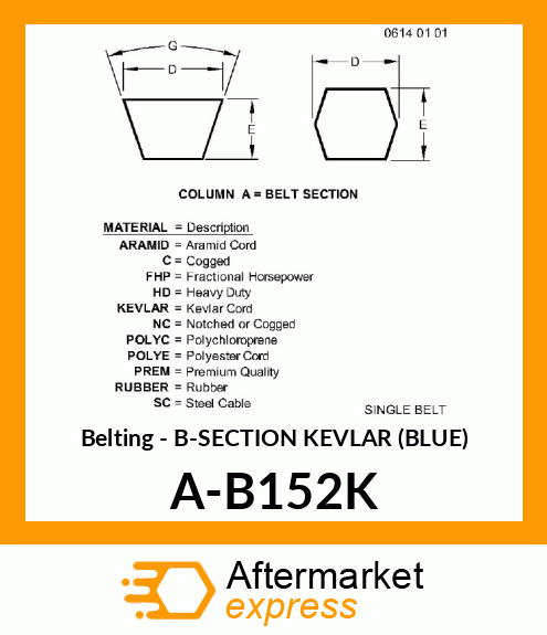 Belting - B-SECTION KEVLAR (BLUE) A-B152K