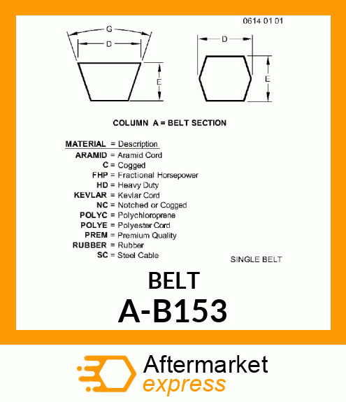 V-Belt - B-SECTION WRAPPED BELT A-B153