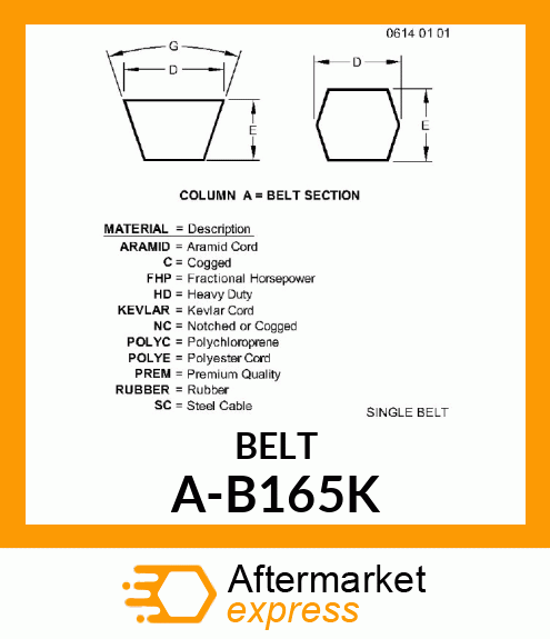 V-Belt - B-SECTION KEVLAR (BLUE) A-B165K