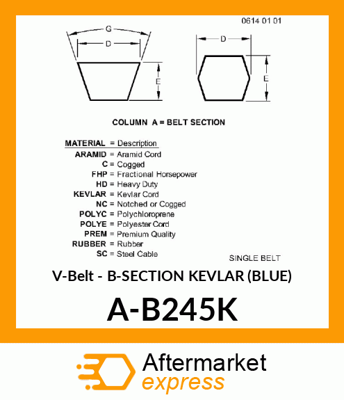 V-Belt - B-SECTION KEVLAR (BLUE) A-B245K