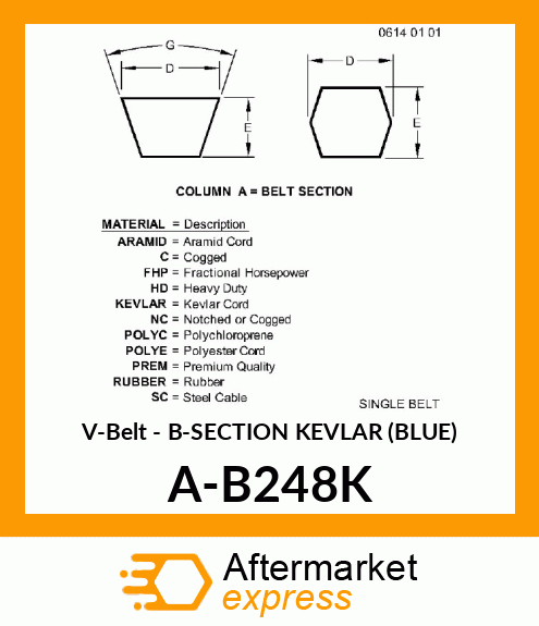 V-Belt - B-SECTION KEVLAR (BLUE) A-B248K