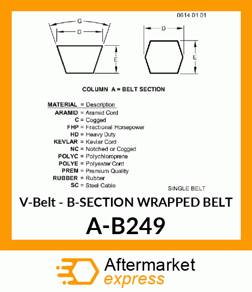 V-Belt - B-SECTION WRAPPED BELT A-B249