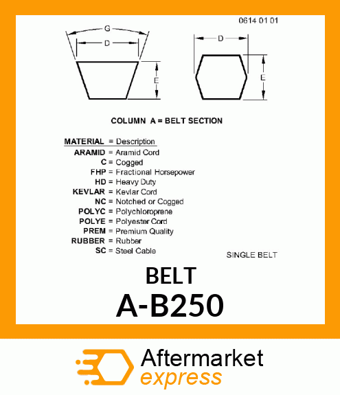 V-Belt - B-SECTION WRAPPED BELT A-B250