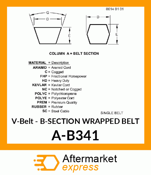 V-Belt - B-SECTION WRAPPED BELT A-B341