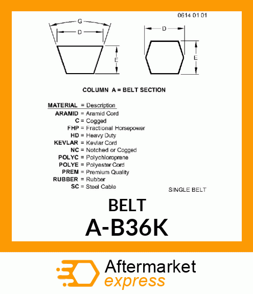 V-Belt - B-SECTION KEVLAR (BLUE) A-B36K