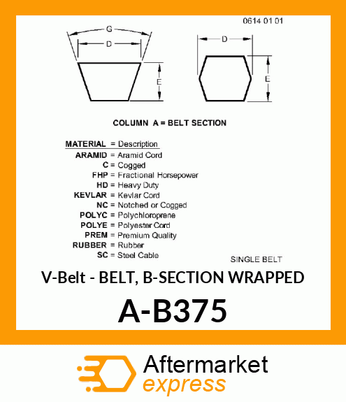 V-Belt - BELT, B-SECTION WRAPPED A-B375