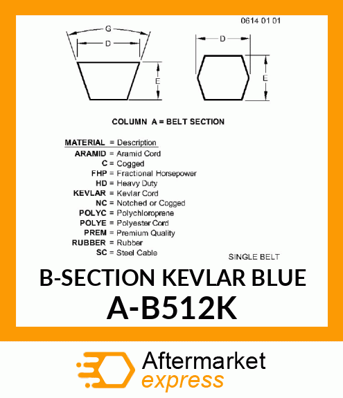 V-Belt - B-SECTION KEVLAR (BLUE) A-B512K