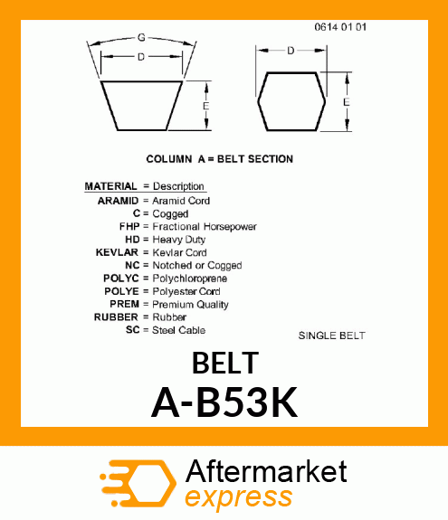 V-Belt - B-SECTION KEVLAR (BLUE) A-B53K