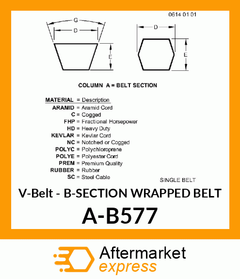 V-Belt - B-SECTION WRAPPED BELT A-B577