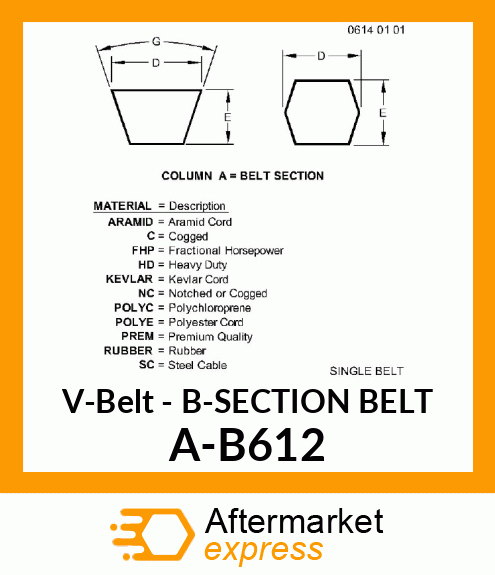 V-Belt - B-SECTION BELT A-B612