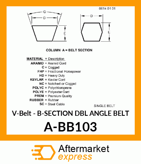 V-Belt - B-SECTION DBL ANGLE BELT A-BB103