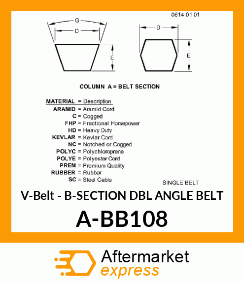 V-Belt - B-SECTION DBL ANGLE BELT A-BB108