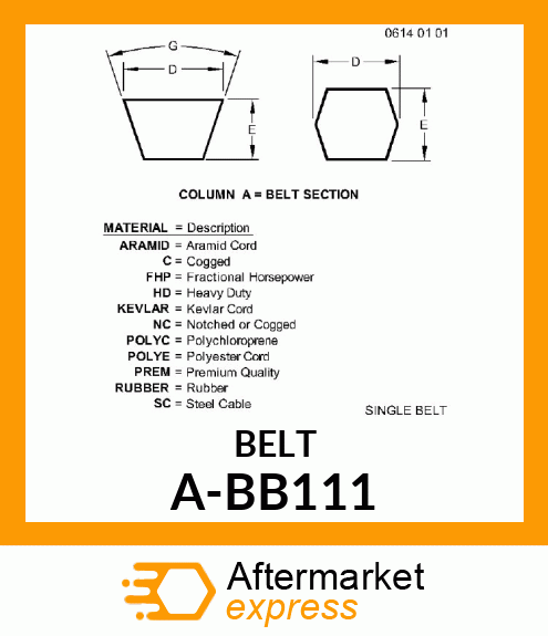 V-Belt - B-SECTION DBL ANGLE BELT A-BB111