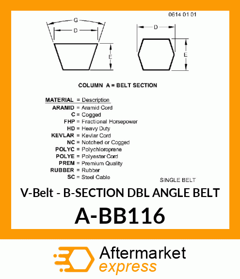 V-Belt - B-SECTION DBL ANGLE BELT A-BB116