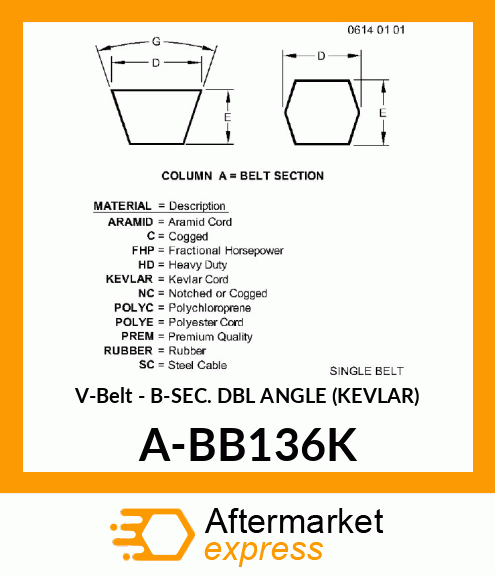 V-Belt - B-SEC. DBL ANGLE (KEVLAR) A-BB136K