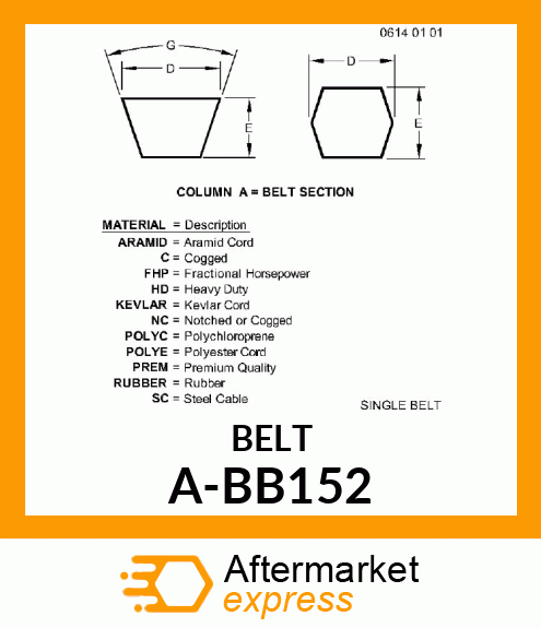 V-Belt - B-SECTION DBL ANGEL BELT A-BB152