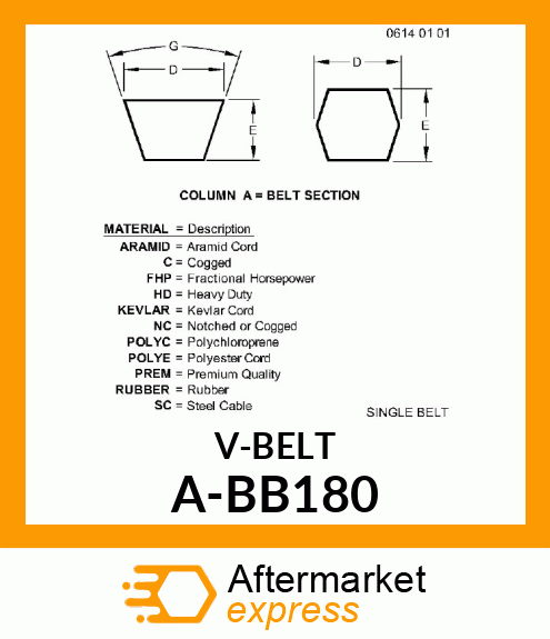 V-Belt - B-SECTION DBL ANGLE BELT A-BB180