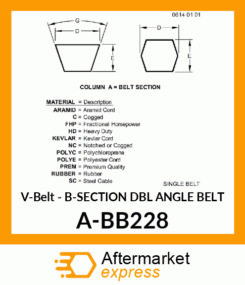 V-Belt - B-SECTION DBL ANGLE BELT A-BB228