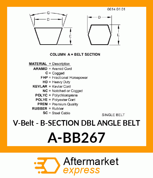 V-Belt - B-SECTION DBL ANGLE BELT A-BB267